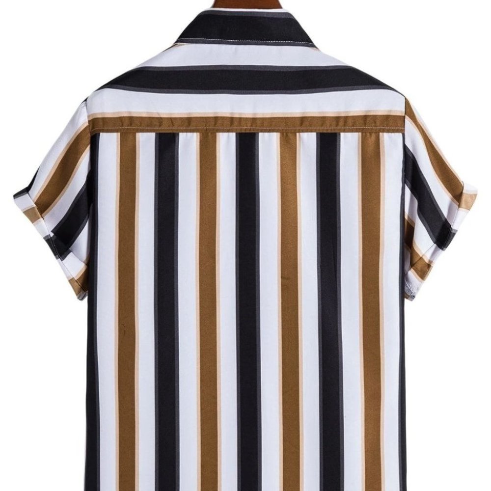 Casual Button Down Men's Summer Striped Print Shirt - Picture 3 of 10
